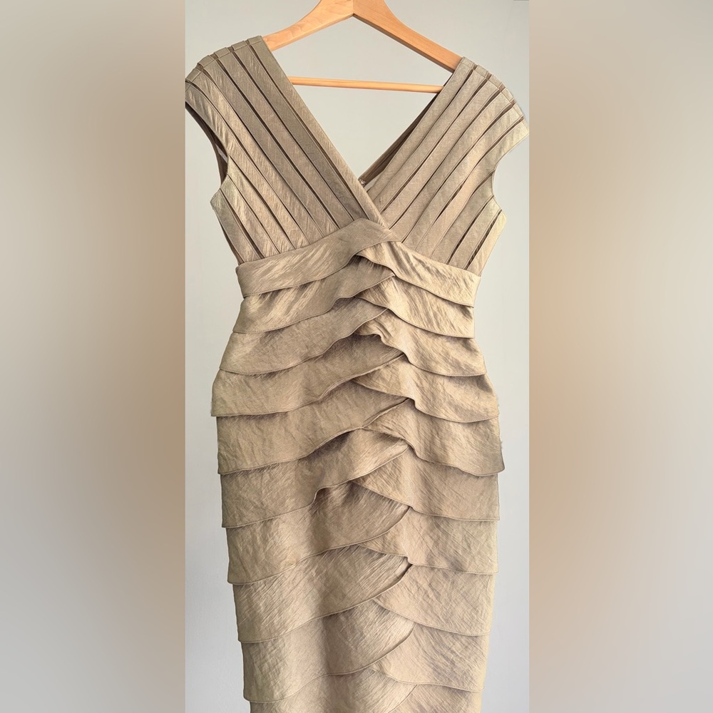 Adrianna Papell Layered Tan Gold Mini Dress